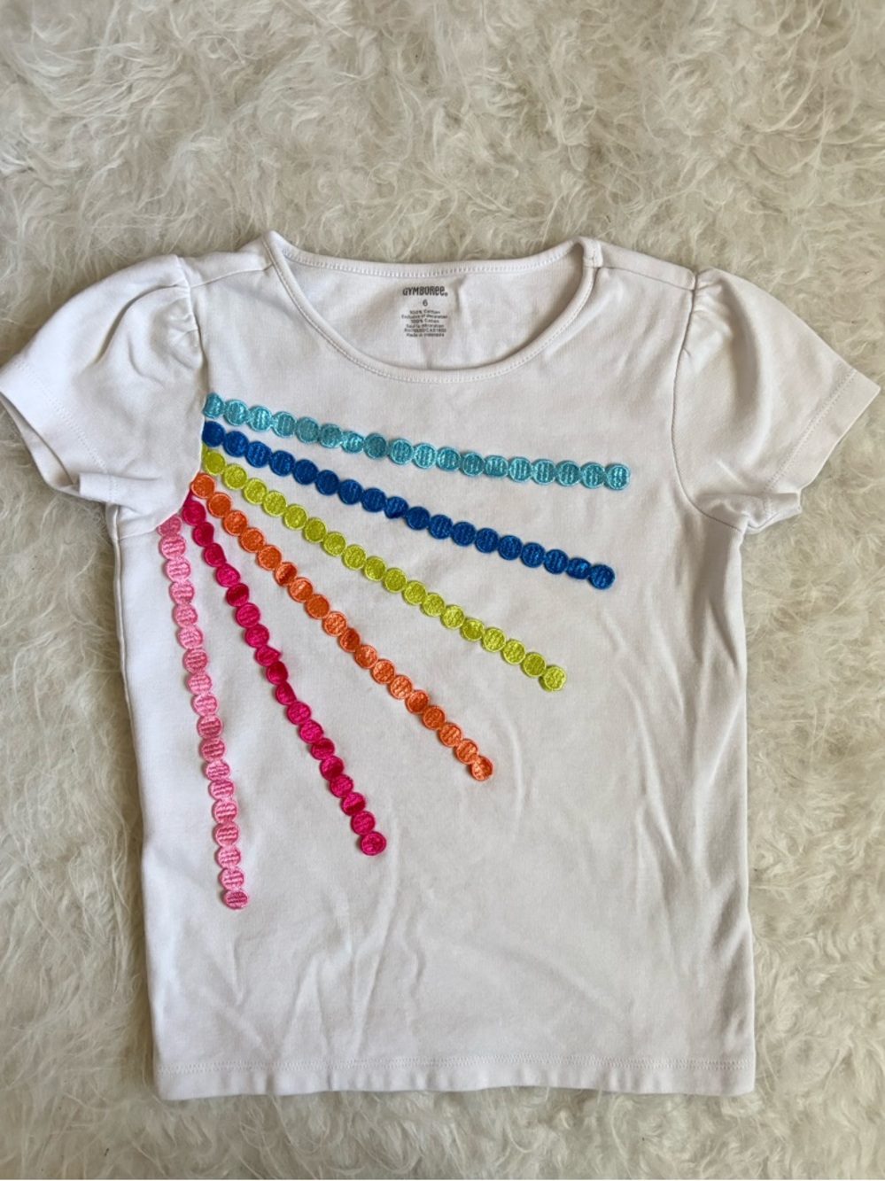 Gymboree White Tee with Colorful Embroidered Rainbow Rays